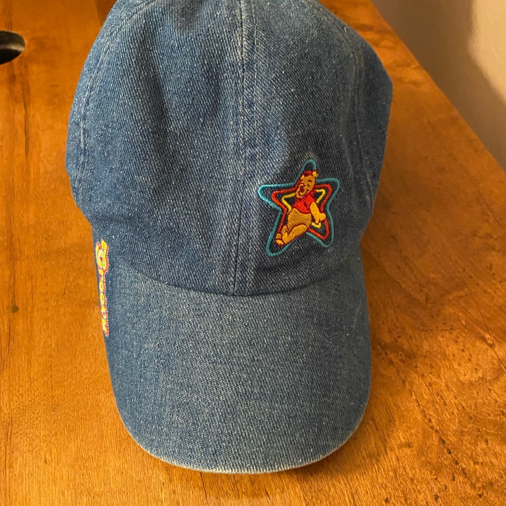 Vtg Disney Denim Groovy Winnie Pooh Hat Cap Adjustable 100% Cotton